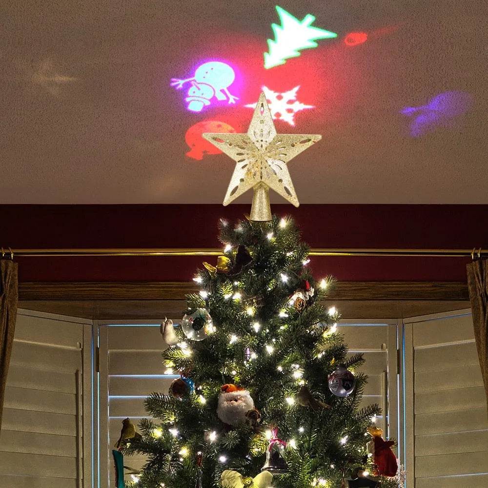 Christmas Tree Top Light Star Snowflake Shape LED Laser Projector Lights Christmas Tree Ornament - EX-STOCK Canada
