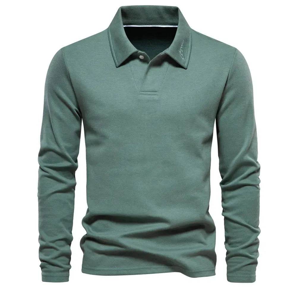 Fashion Plain Lapel Long-sleeved Polo Shirt Men's Casual Autumn Polo sweatshirt - EX-STOCK Canada