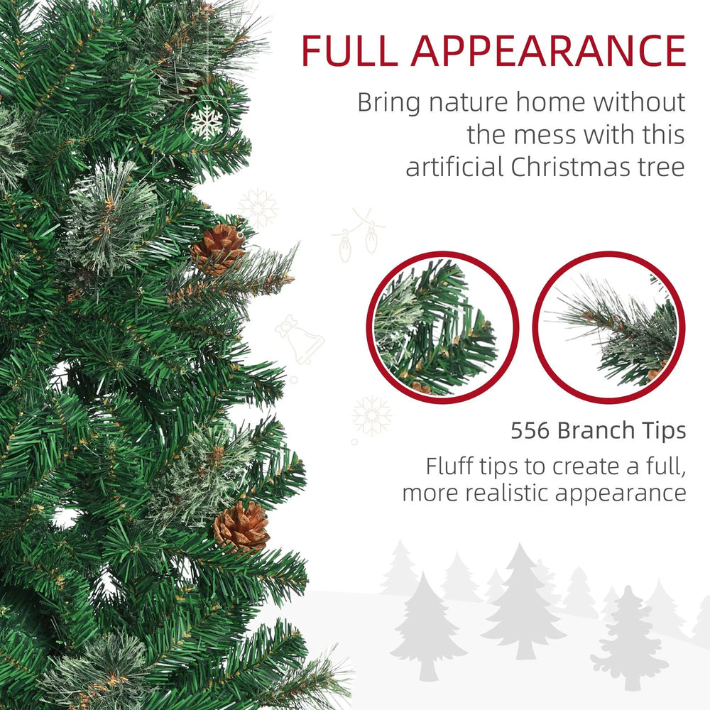 6.5ft Pencil Christmas Tree, Artificial Christmas With Pine Needles, Realistic Branches, Pine Cones, Metal Base, Green EX-STOCK Canada