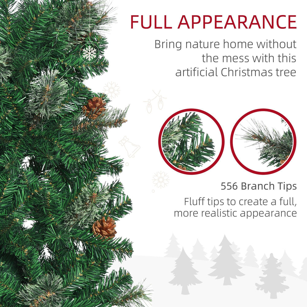 6.5ft Pencil Christmas Tree, Artificial Christmas With Pine Needles, Realistic Branches, Pine Cones, Metal Base, Green EX-STOCK Canada