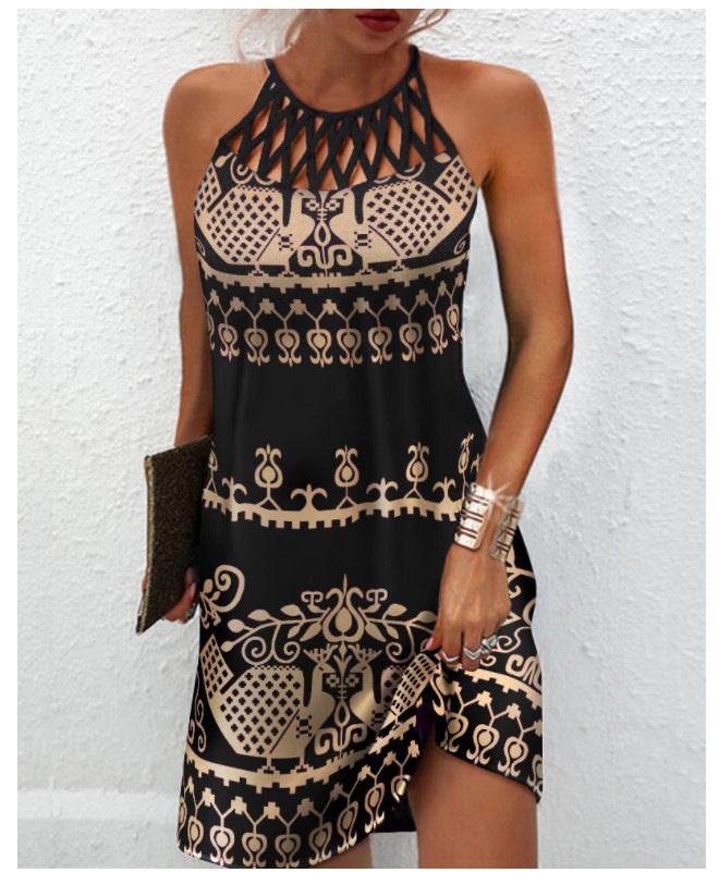 Fashion Print Dress Casual Halterneck Dresses For Women Summer Clothes - EX-STOCK Canada