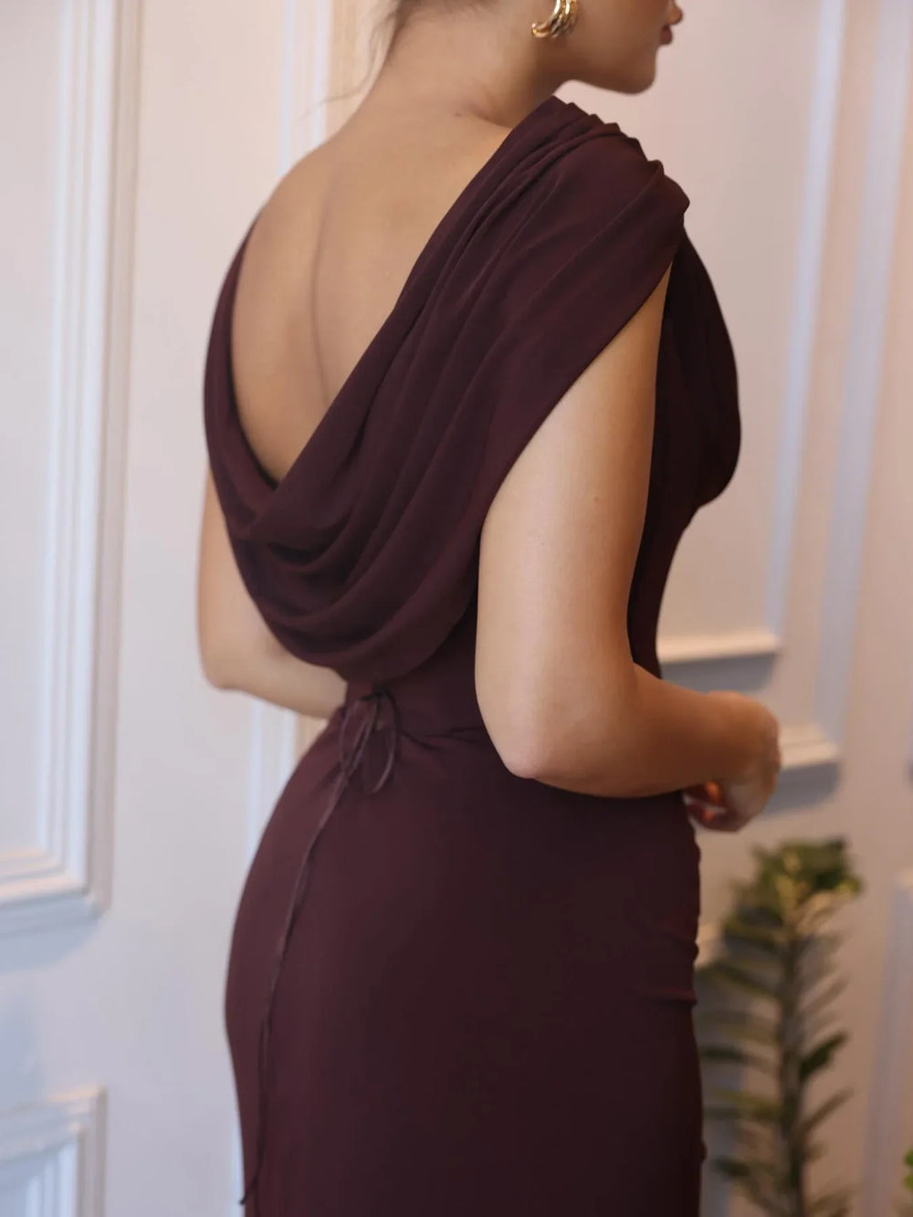 Brown Swoosh Collar Sleeveless Maxi Dress EX-STOCK Canada