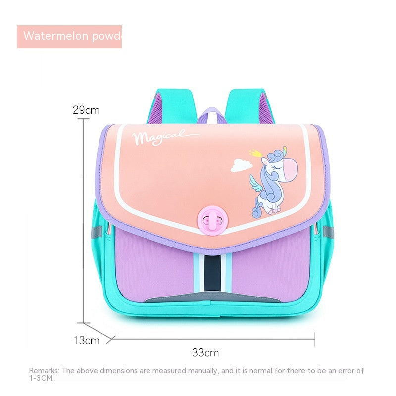 Children's backpack with measurements on a white background