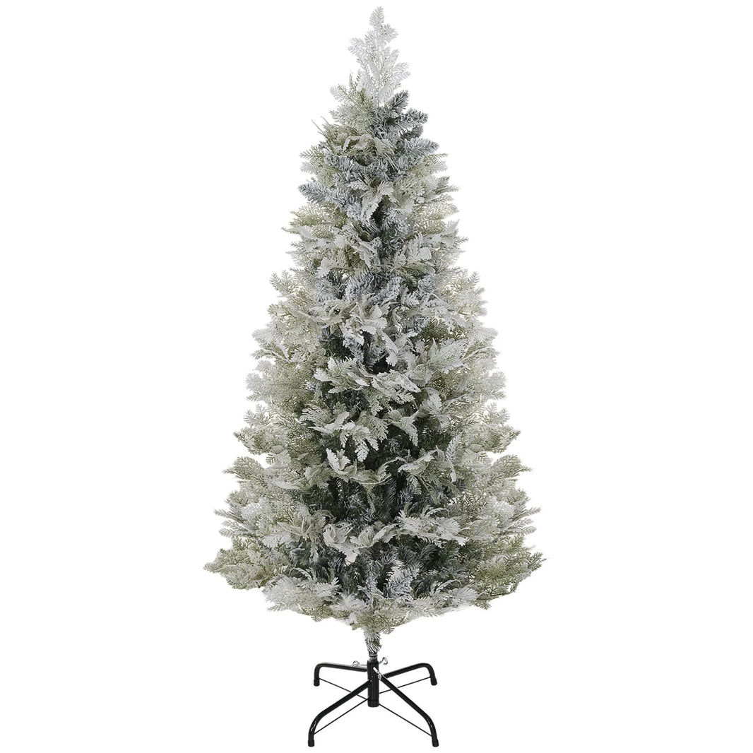 5 Feet Pencil Snow Flocked Artificial Christmas Tree With 517 Realistic Cypress Branches, Auto Open, Green EX-STOCK Canada