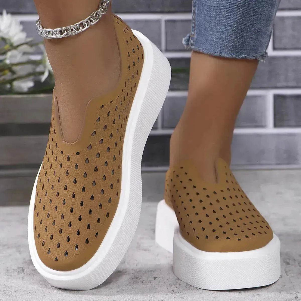 Fashion Hollow Flats Shoes Casual Versatile Thick Sole Slip-on Shallow Sneakers Shoes For Women - EX-STOCK Canada