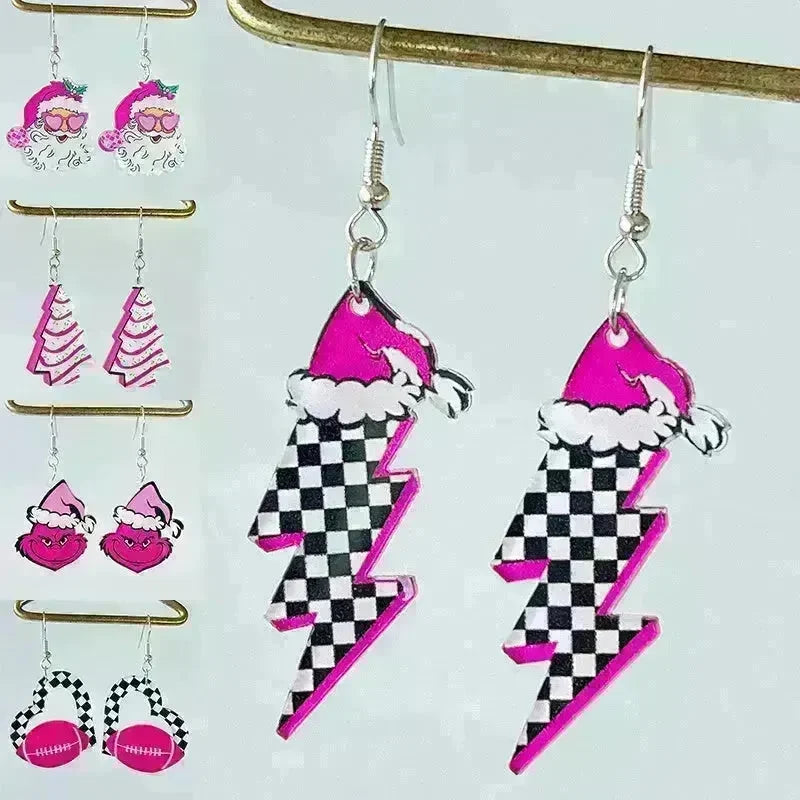 Acrylic Earrings Christmas Cute Cartoon Christmas Santa Claus Tree Football Lightning Earrings Jewelry - EX-STOCK CANADA