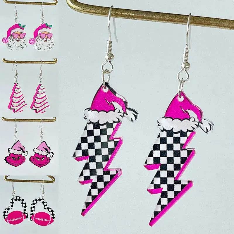 Acrylic Earrings Christmas Cute Cartoon Christmas Santa Claus Tree Football Lightning Earrings Jewelry - EX-STOCK Canada