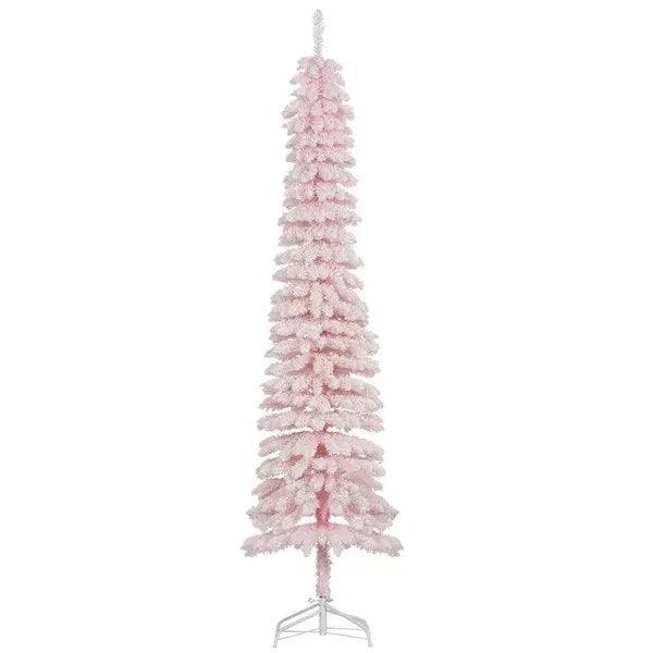 7ft Snow-Flocked Artificial Christmas Tree, Slim Pencil Xmas Tree With 490 Realistic Branches, Metal Base EX-STOCK Canada