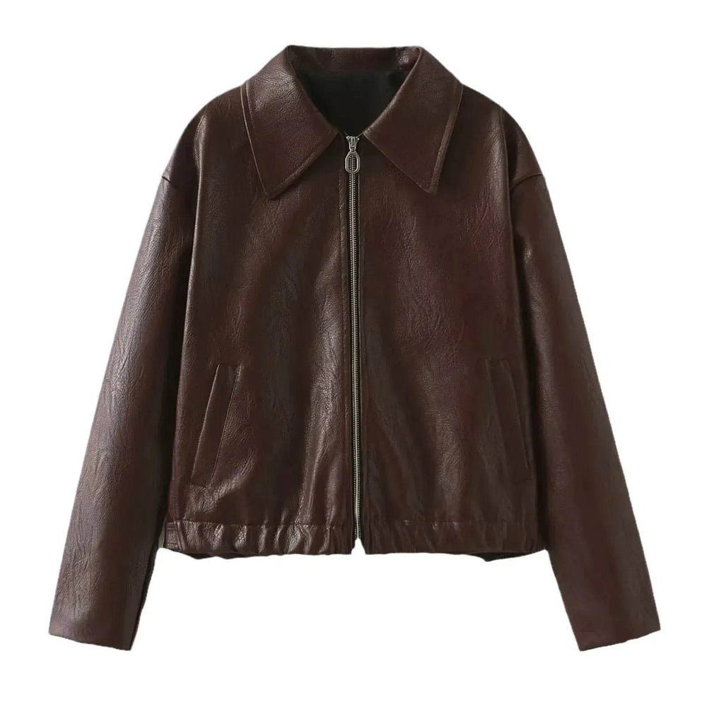 Fashioned Oversized zipper Lapel Leather coat jacket for women - EX-STOCK Canada