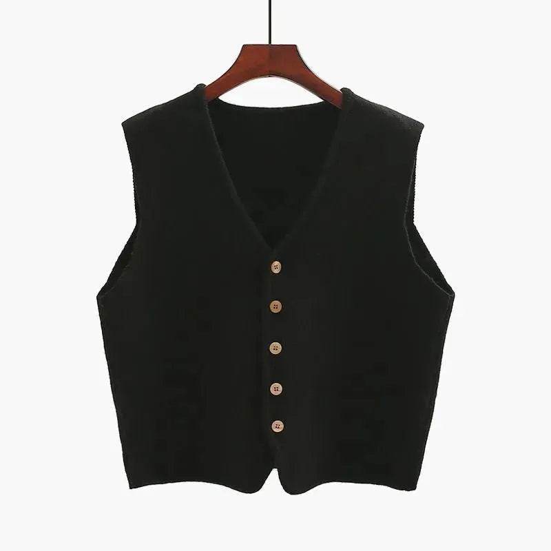 Women Sleeveless V-neck Button Down Knitted Vest Cardigan - EX-STOCK Canada
