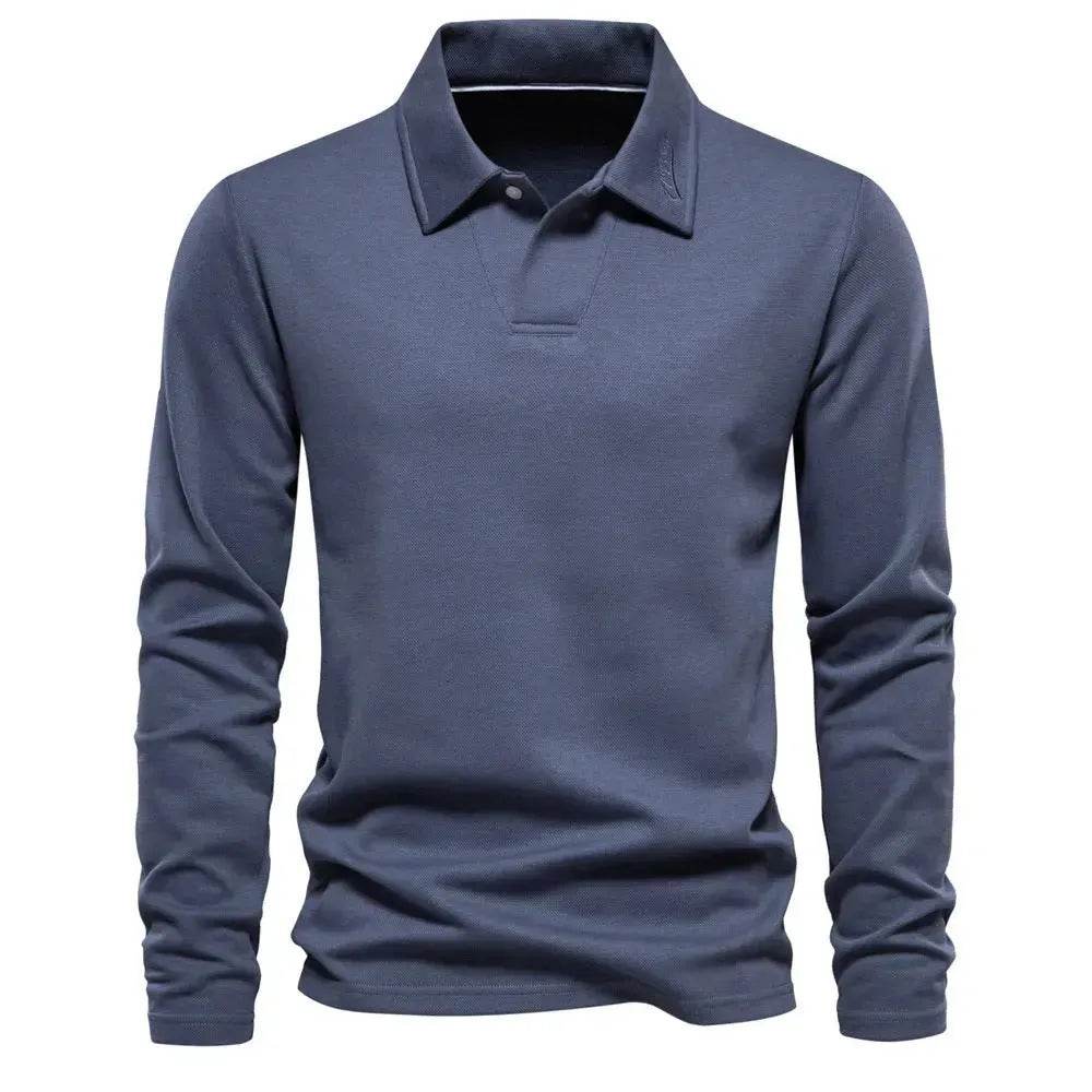 Fashion Plain Lapel Long-sleeved Polo Shirt Men's Casual Autumn Polo sweatshirt - EX-STOCK Canada