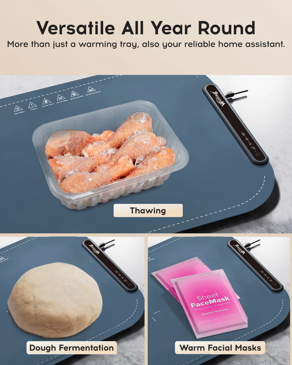 Willing 250W Food Warming Mat 3-Temperature Setting Home Food Warmer Portable Warming Trays For Stainless Steel Ceramic, Glass Enamelware - Navy Blue EX-STOCK Canada