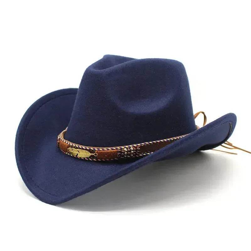 Ethnic Style Metal Feather Western Denim Top Hat Cowboy hat - EX-STOCK Canada