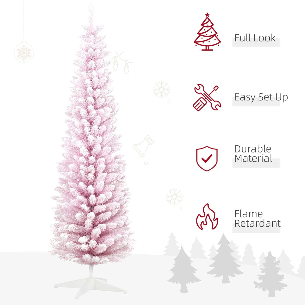 7ft Flocked Christmas Tree, Pencil Artificial Christmas Tree With Realistic Branches EX-STOCK Canada