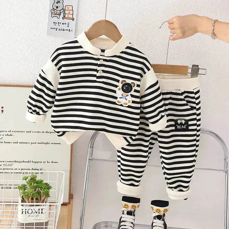 Casual Letter Stripes Loose Round Neck Boys' Long Sleeve Sweater Suit Two piece for boys - EX-STOCK Canada