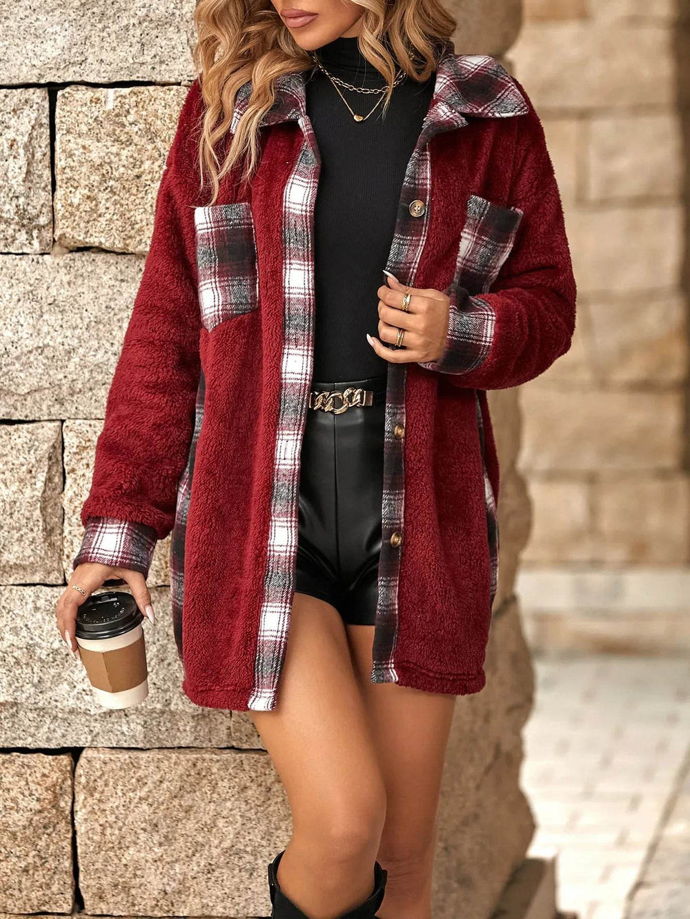 Plaid Woolen Coat Fashion Lapel Single-breasted Mid-length Coat Women's Clothing - EX-STOCK Canada