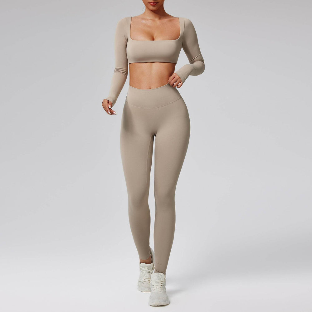 Quick-drying Nude Feel Running Sports Workout Yoga Clothes 2pcs set Long sleeve Crop top and High Waist Pant - EX-STOCK Canada