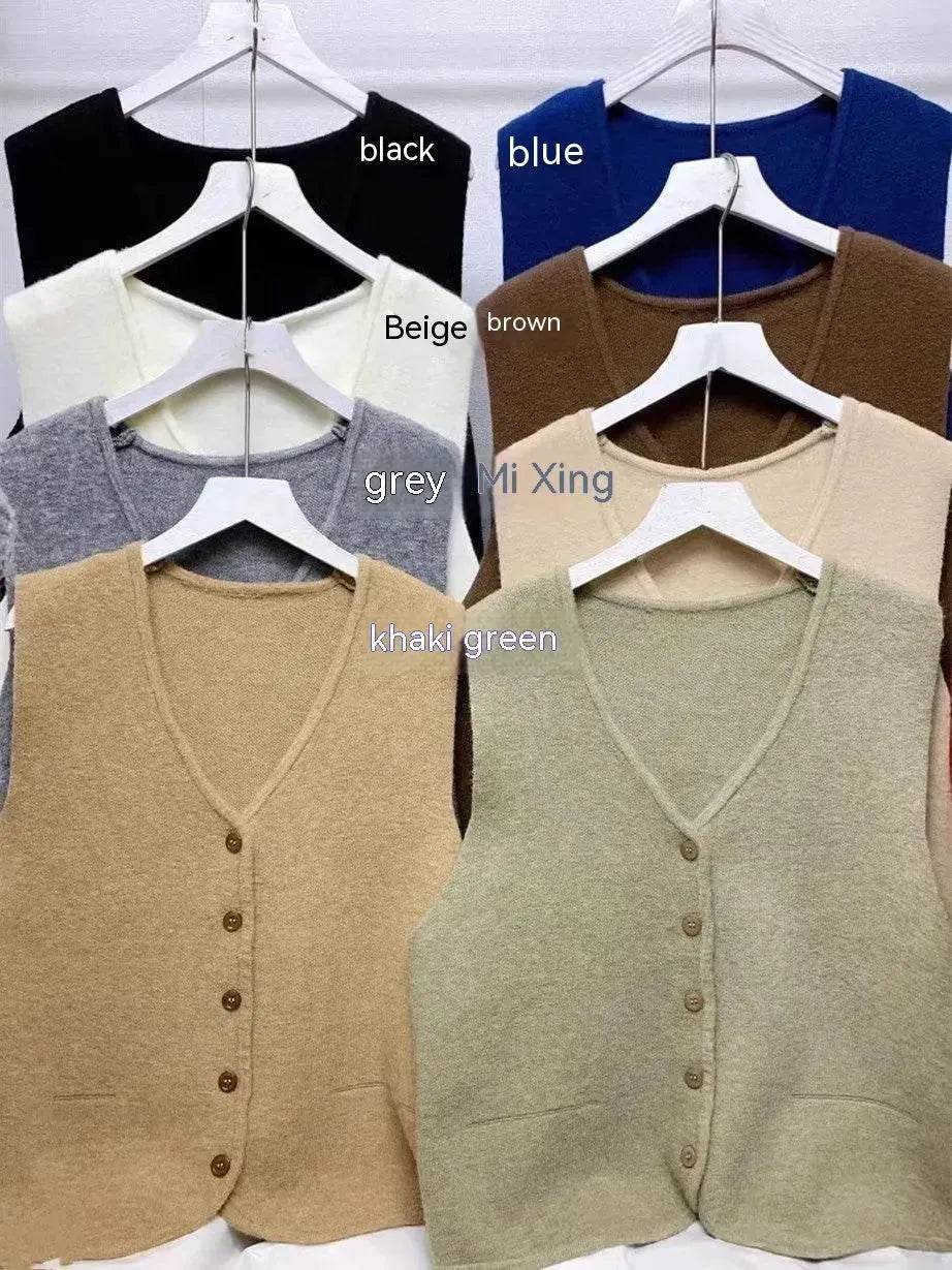 Women Sleeveless V-neck Button Down Knitted Vest Cardigan - EX-STOCK Canada