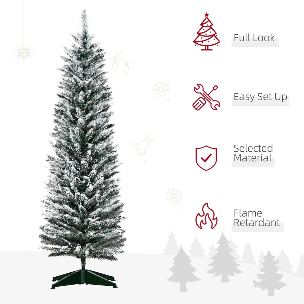 5ft Tall Pencil Artificial Christmas Tree, Holiday With Snow Flocked Branches, Green EX-STOCK Canada