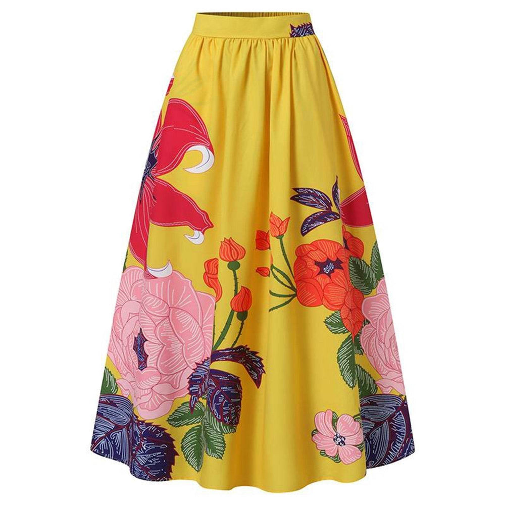 High Waist Maxi Prairie Floral Long Summer Skirt - EX-STOCK Canada