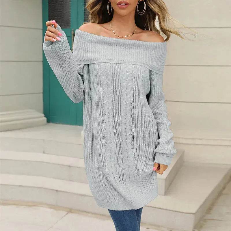 Lapel Loose Off shoulder Winter Knitted Tunic top - EX-STOCK Canada
