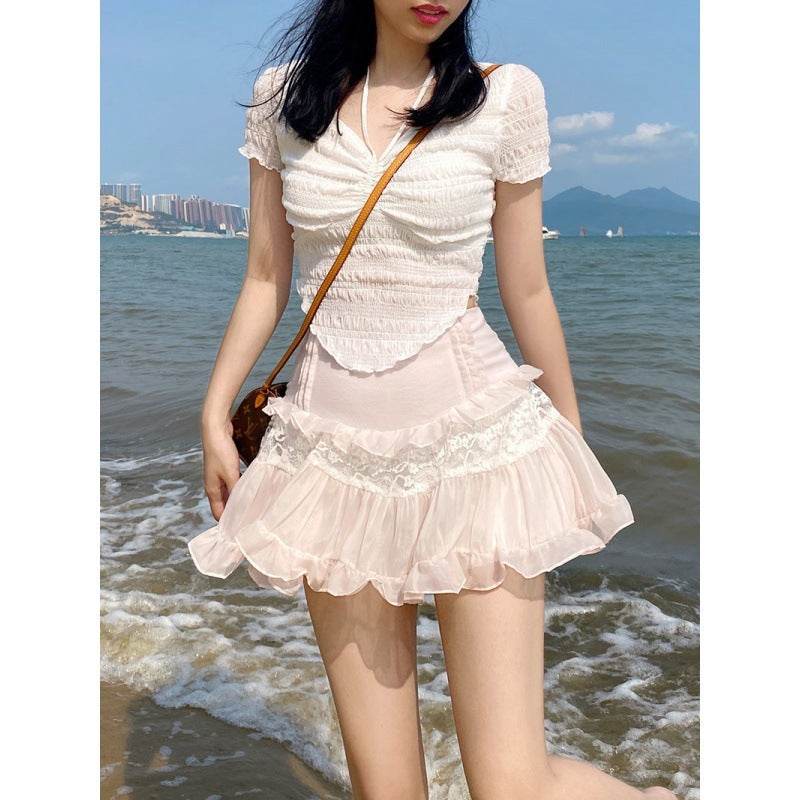 Sweet Girl Lolita High Waist Slimming Flounce Chiffon layered Mini Lace Skirt - EX-STOCK Canada