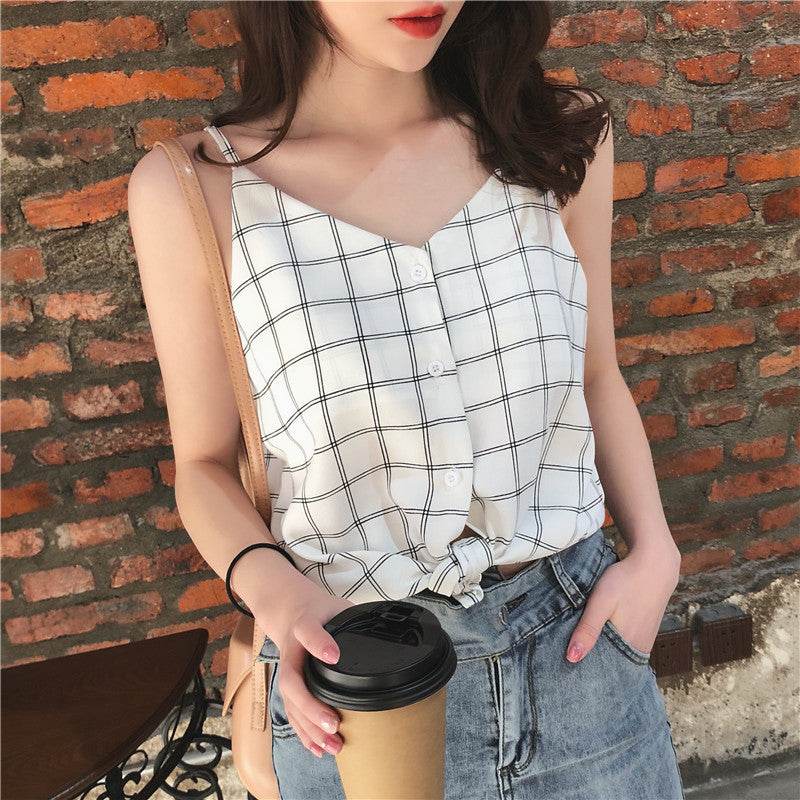 Casual sleeveless button down Chiffon blouse top for women - EX-STOCK Canada