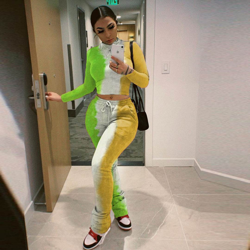 Tie-Dye 2pcs Women Long sleeve Drawstring Sweatsuit Outfit set - EX-STOCK Canada