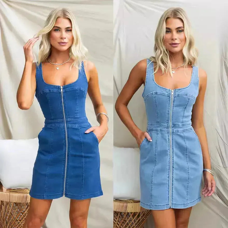 Spring And Summer Casual Slim Fit Denim Sleeveless Dress - EX-STOCK CANADA