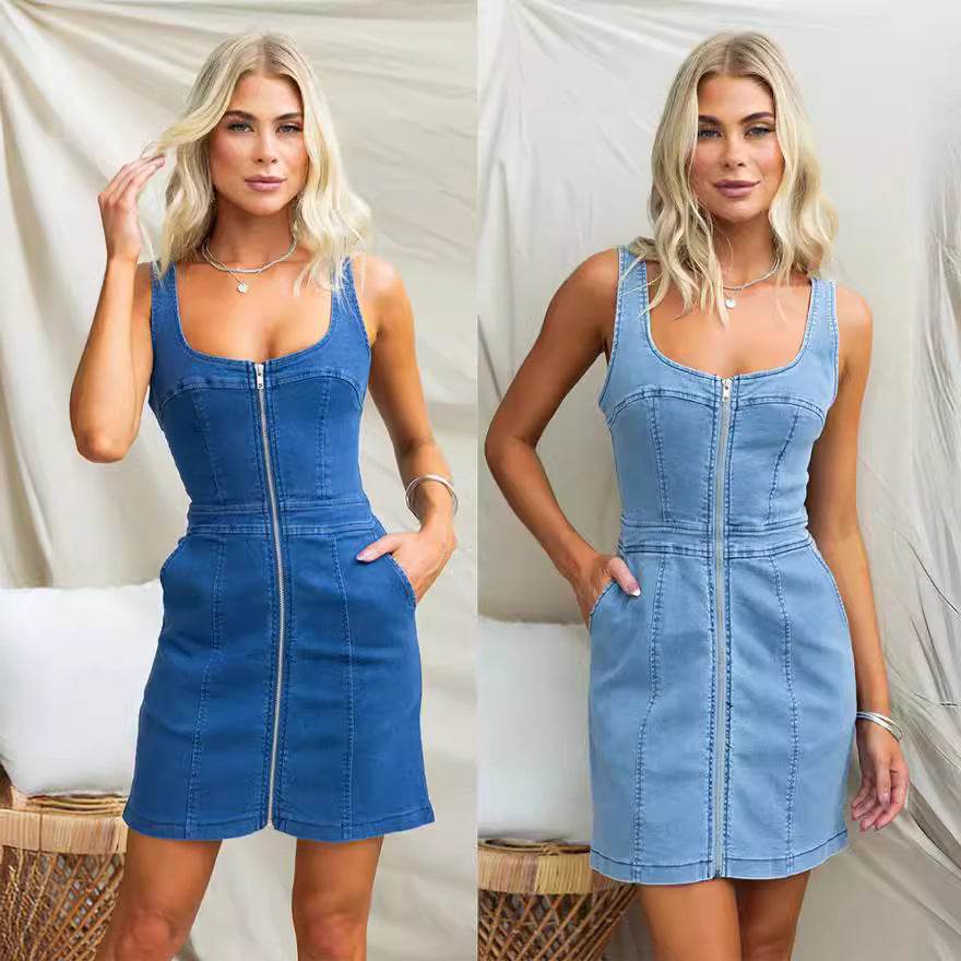Spring And Summer Casual Slim Fit Denim Sleeveless Dress - EX-STOCK Canada