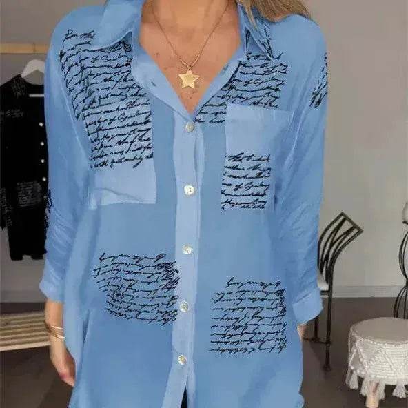Letter Print Long Sleeve Shirt Fashion Commuter Style Lapel Shirt Women's Clothing - EX-STOCK Canada