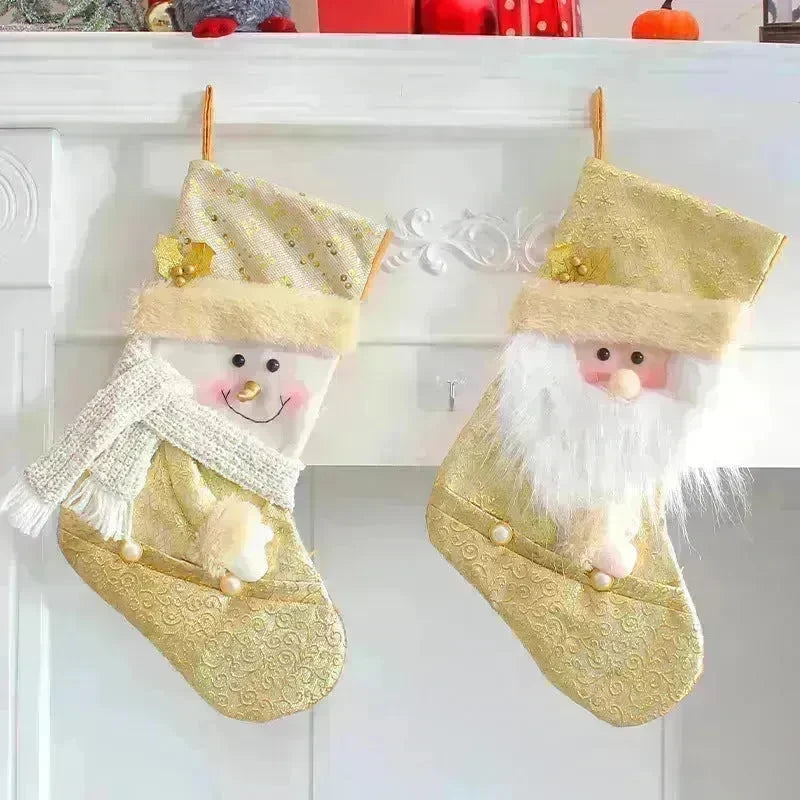 Santa Snowman Gold Christmas Stockings Pendant Candy Bag - EX-STOCK CANADA