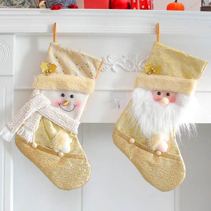 Santa Snowman Gold Christmas Stockings Pendant Candy Bag - EX-STOCK Canada