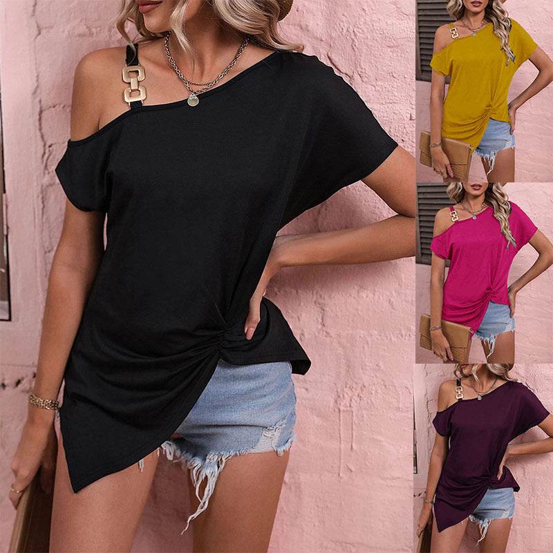 Women Clothes Off Shoulder Blouse Summer Irregular Design Tops Shirt - EX-STOCK Canada