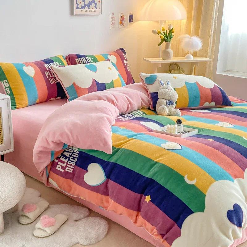 Winter Thickened Milk Fleece Bed Four-piece Coral Flannel Duvet Cover EX-STOCK Canada