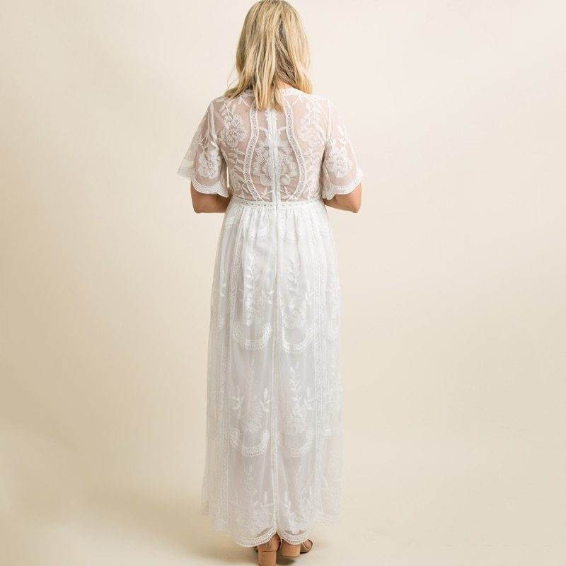 Maternity Dresses for Photo Shoot Summer V Neck White Lace Short Sleeve Pregnancy Dress Pregnant Women Photography Maxi Dress - EX-STOCK Canada