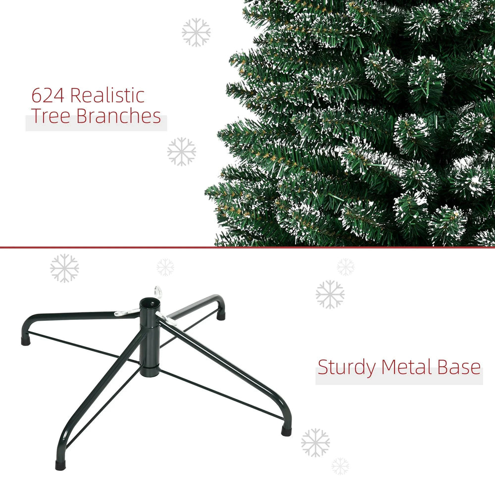 7.5FT Artificial Snow Dipped Christmas Tree Xmas Pencil Tree Holiday Home Indoor Decoration With Foldable Black Stand, Green EX-STOCK Canada