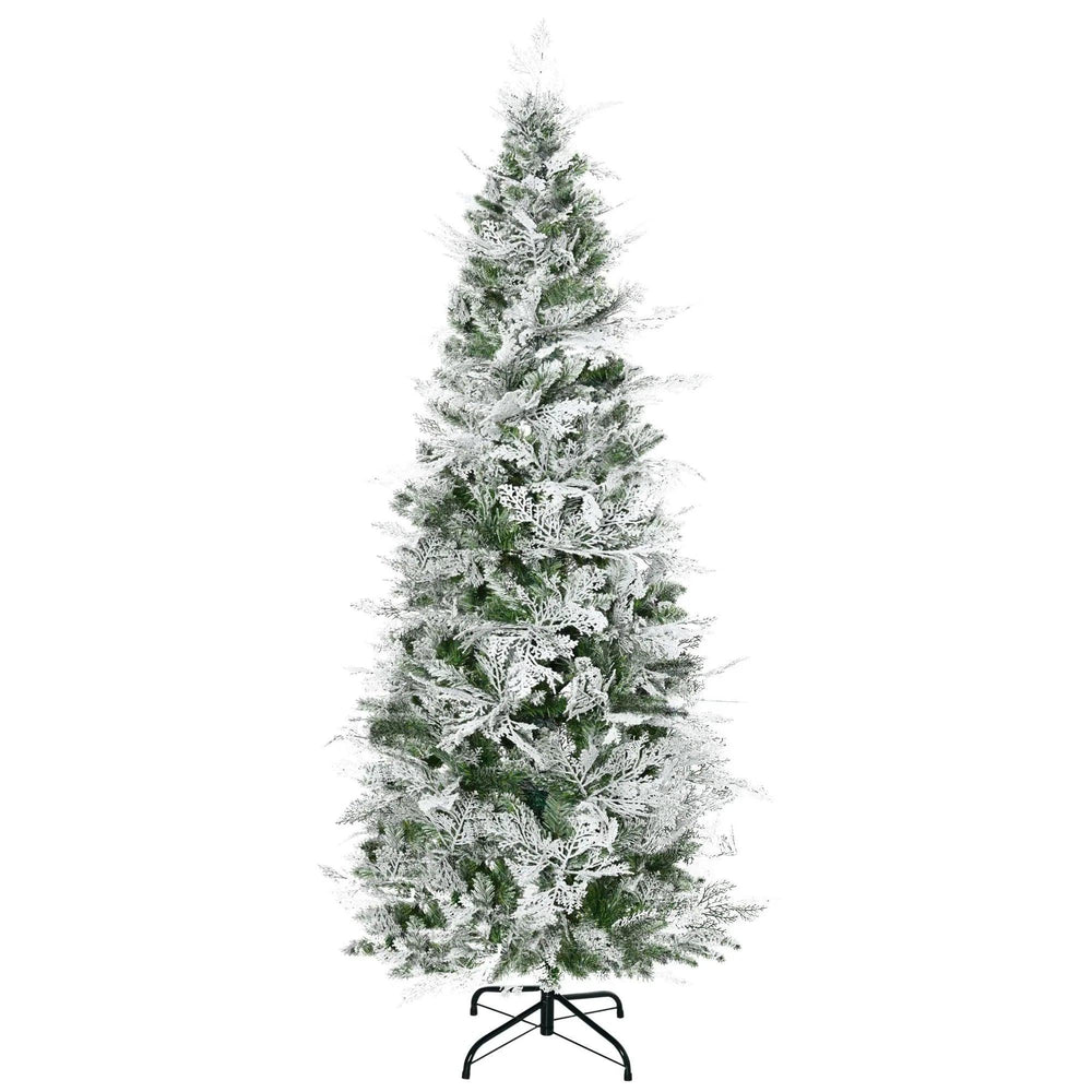 6 Feet Pencil Snow Flocked Artificial Christmas Tree With 517 Realistic Cypress Branches, Auto Open, Green EX-STOCK Canada