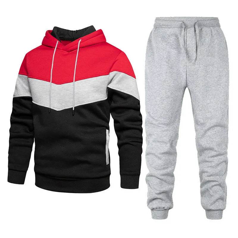 2pcs Winter Fashion Stitching Suit Outdoors Sports Suit Men's Sweatsuit Hoodie Outfit set - EX-STOCK Canada