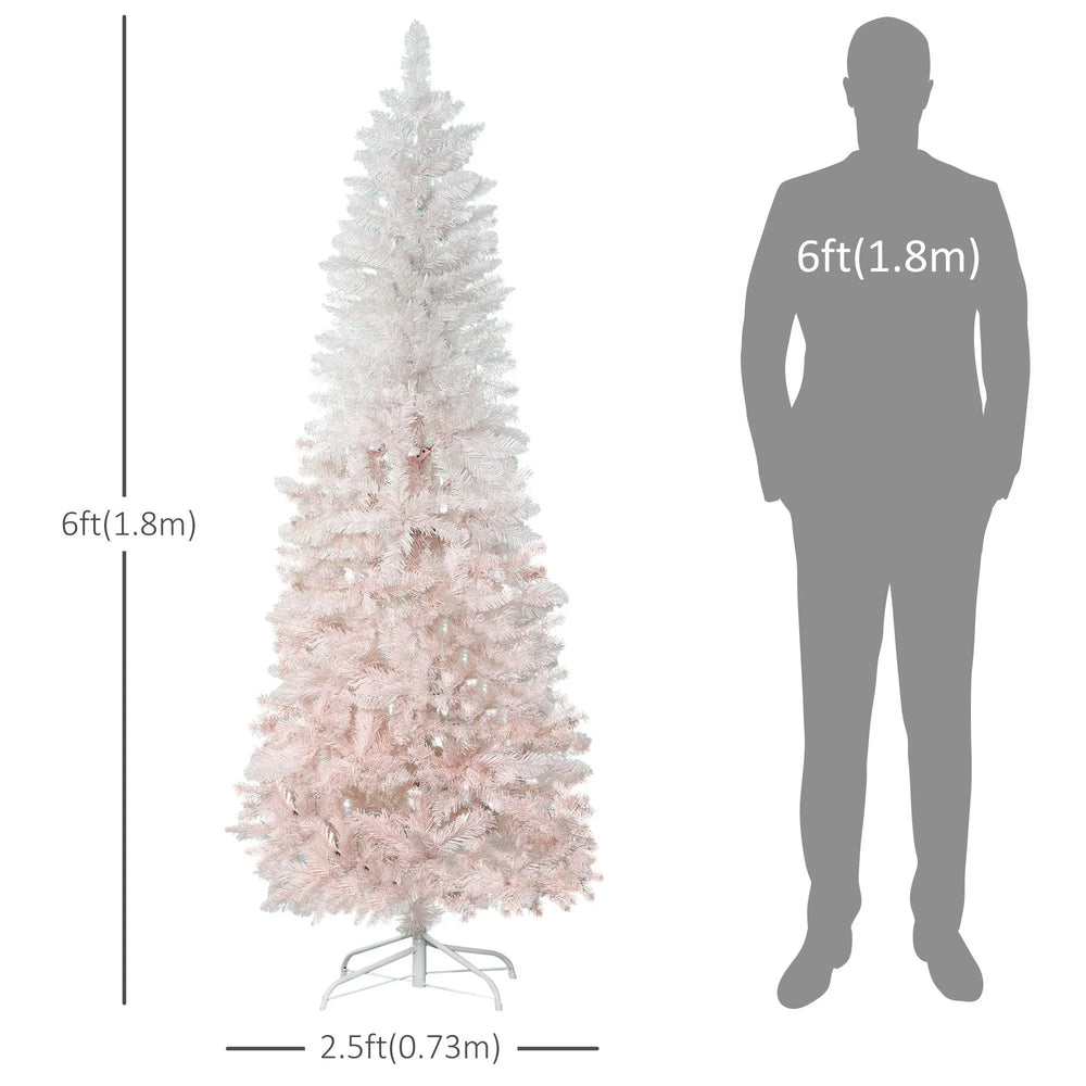 6ft Pencil Artificial Christmas Tree With Pine Realistic Branches, Auto Open, Pink And White EX-STOCK Canada