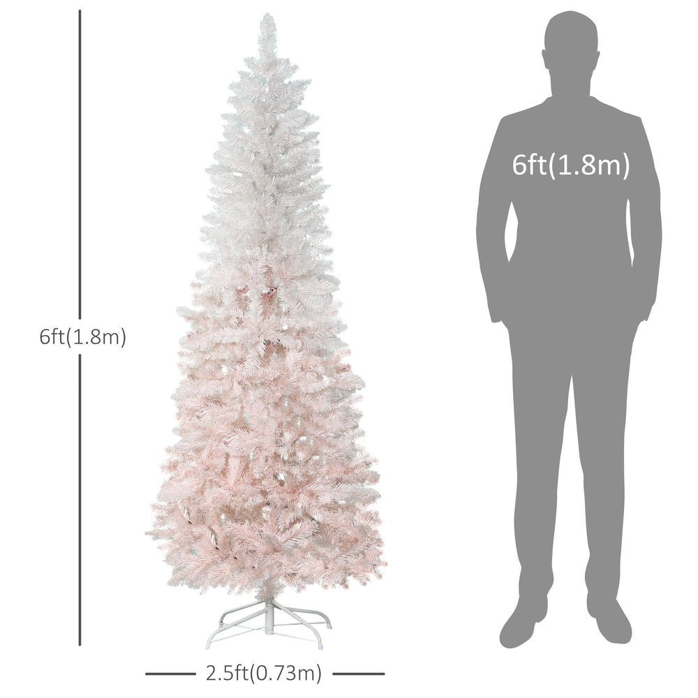 6ft Pencil Artificial Christmas Tree With Pine Realistic Branches, Auto Open, Pink And White EX-STOCK Canada