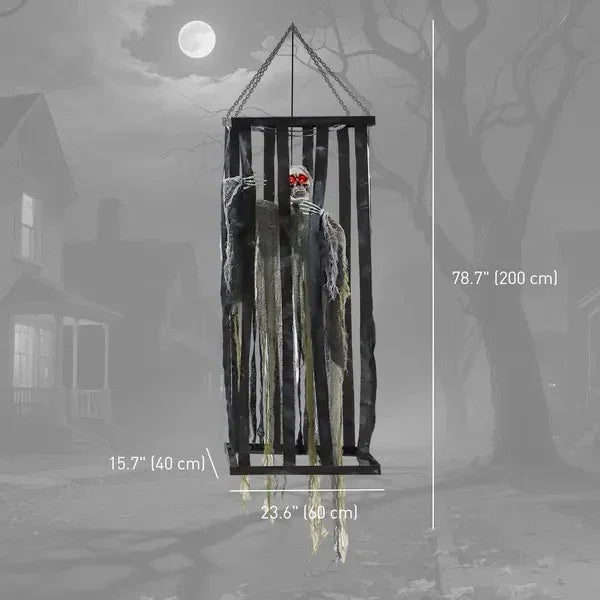 Animatronics Hanging Skeleton Reaper In Cage, Voice-Activated Prop With Flashing Eyes, Easy Setup Indoor EX-STOCK Canada