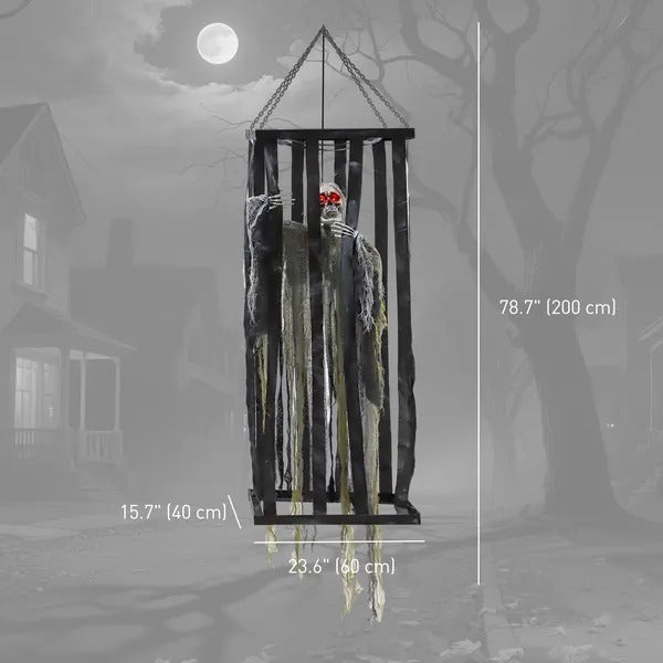 Animatronics Hanging Skeleton Reaper In Cage, Voice-Activated Prop With Flashing Eyes, Easy Setup Indoor EX-STOCK Canada