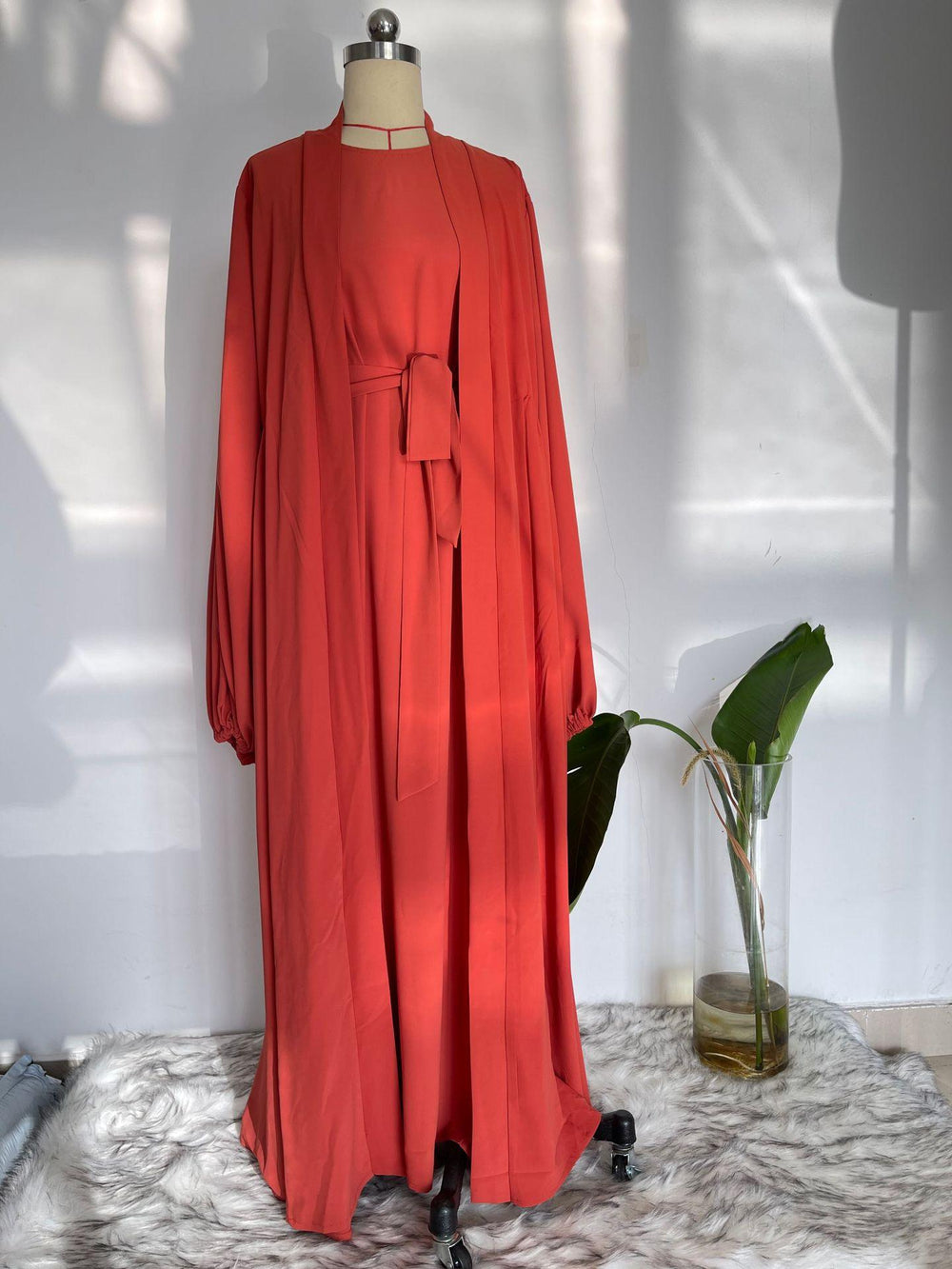 Women's Fashion Muslim Dress Lace-up Waist-controlled Baggy Coat Long - EX-STOCK Canada