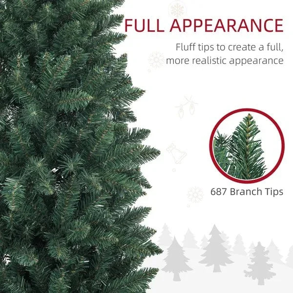 7ft Tall Pencil Artificial Christmas Tree With 687 Branch Tips With Steel Base, Green EX-STOCK Canada