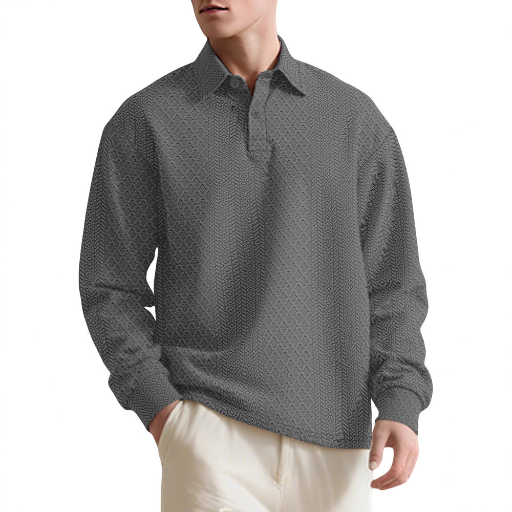 Texture Jacquard Solid Color Men's Long-sleeved Polo Shirt Lapel Loose Sweater EX-STOCK Canada