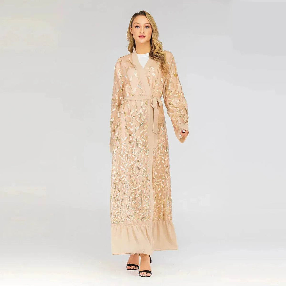 Champagne Sequined Abaya Dress for Dubai Turkey Women Dubai Abaya Kimono - EX-STOCK Canada