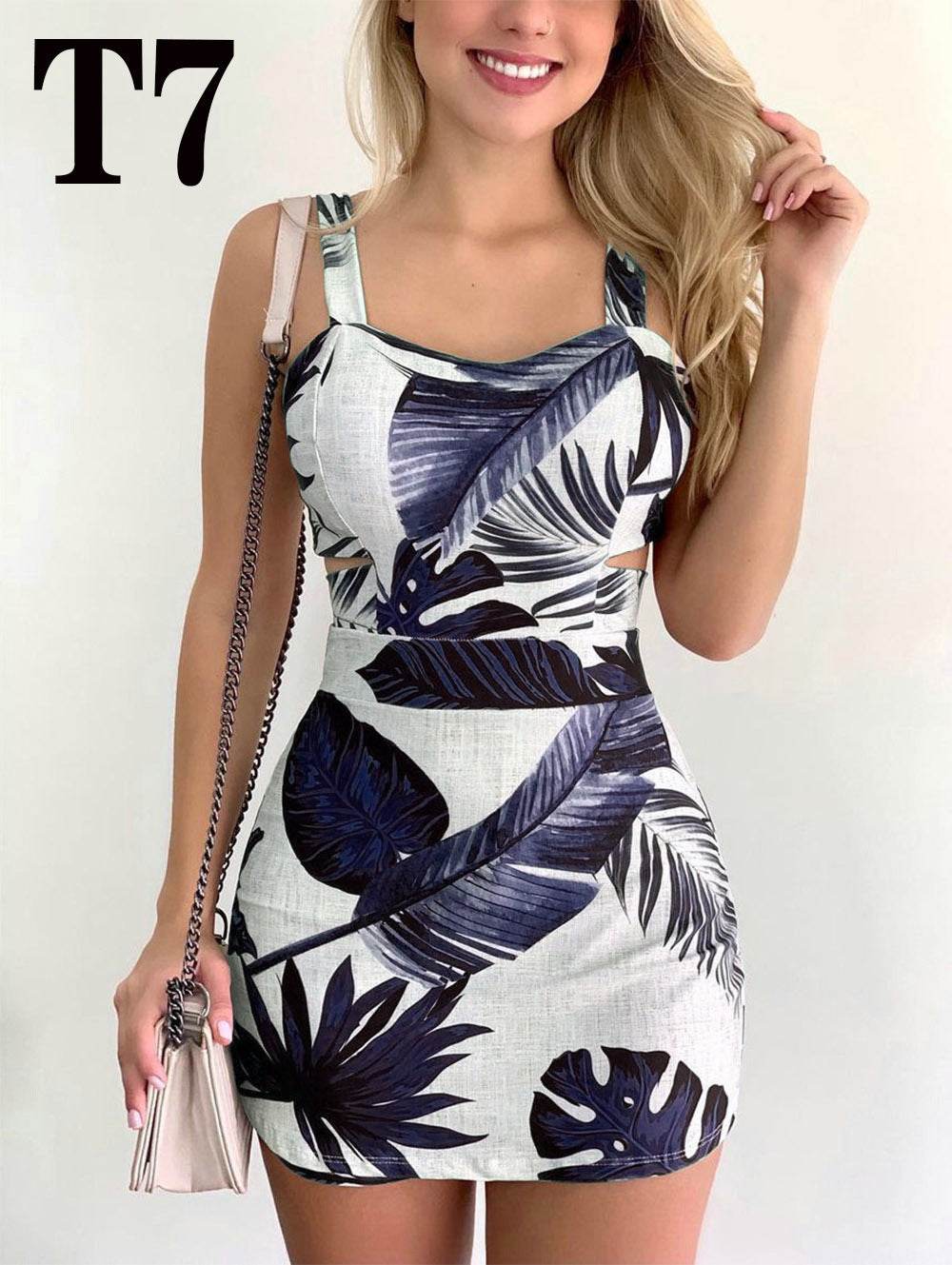 High Waist Women Dresses Spring And Summer Spaghetti Strap Large Flower Print Skirt - EX-STOCK Canada