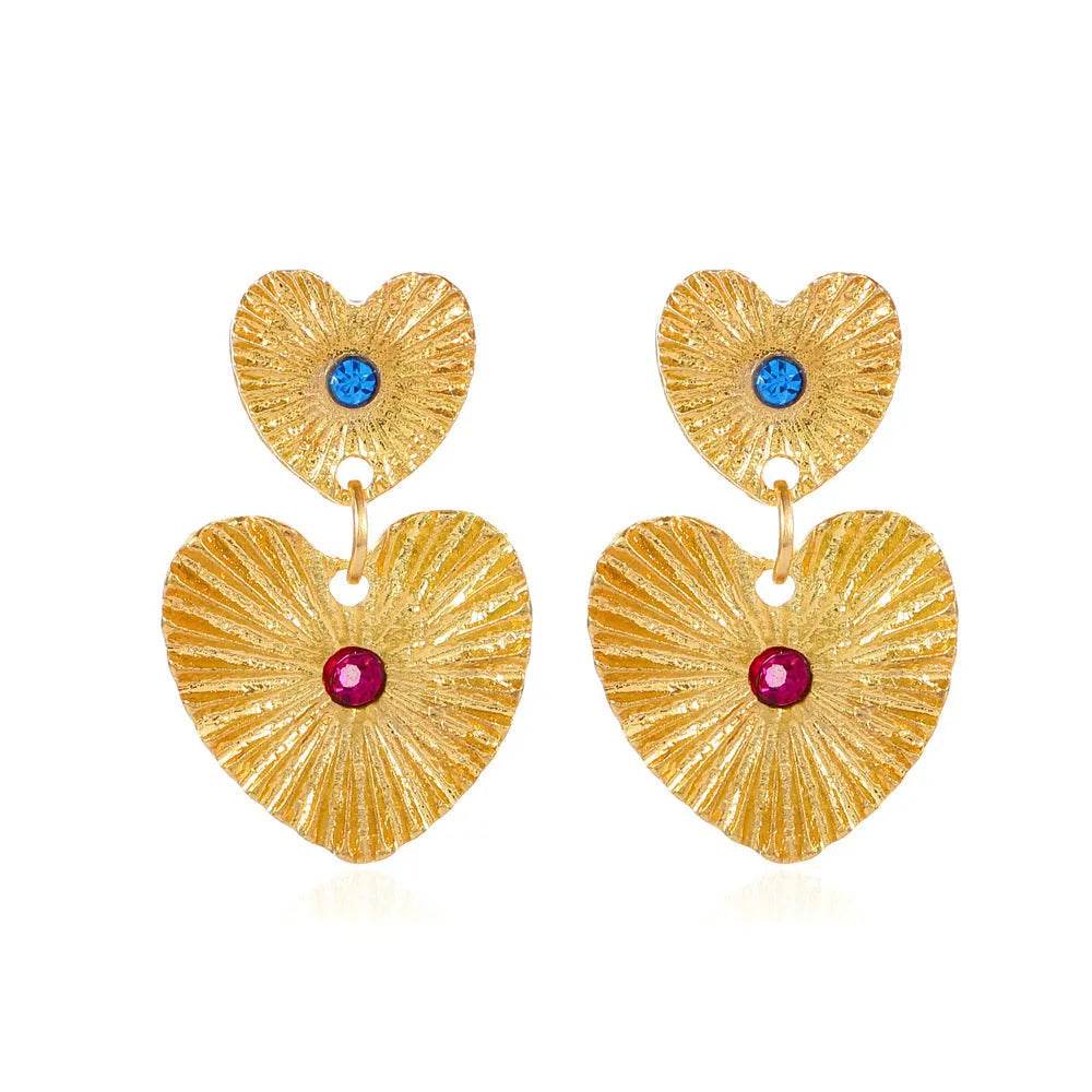 Bohemian Sunflower Heart-shaped Earrings Rhinestone Exaggerated Chandelier earring - EX-STOCK Canada