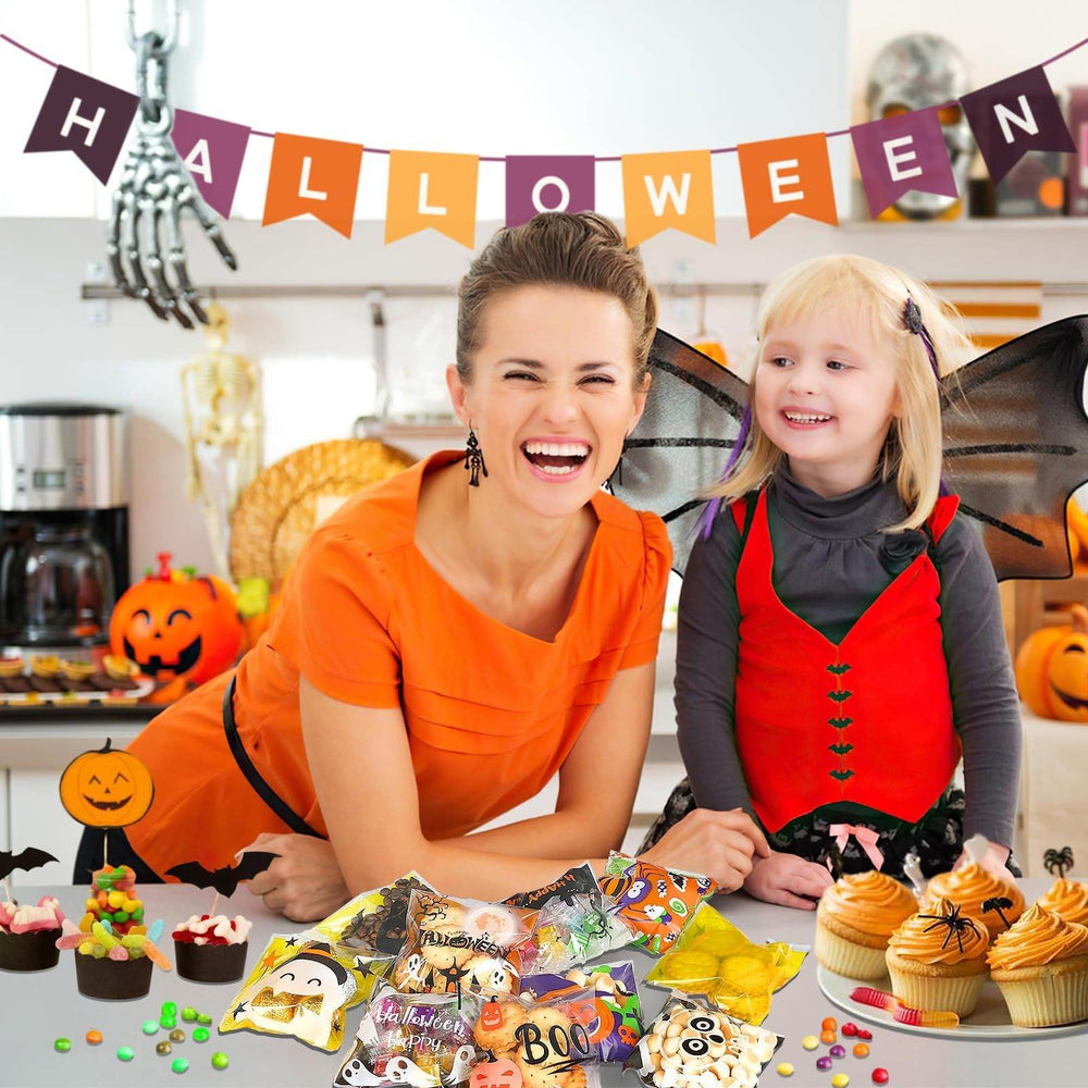 Halloween 450pcs Self-adhesive Candy Cellophane Treat Bags Cookie Bags For Halloween Trick Or Treat Goodie Party Favor Supplies-9 Patterns-Cannot Be Listed On Amazon Platform - EX-STOCK Canada